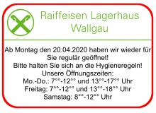 Lagerhaus Wallgau geoeffnet ab 2020-04-20