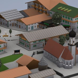 Dorfplatz Wallgau im 3D-Modell